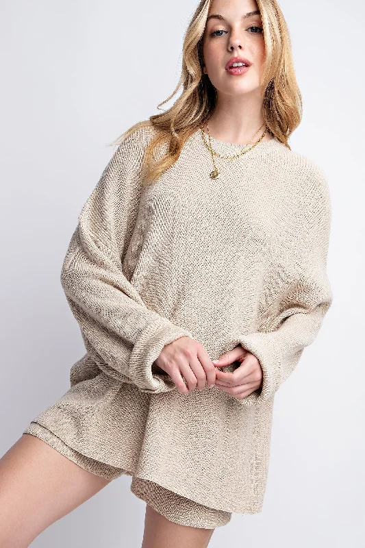 Women's Seasonal Clothing Beige Sweater and Short Set