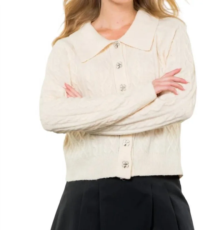 Classic Women's Clothing Styles Pearl Cardigan In Cream