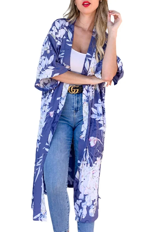 Women's Professional Clothes Floral Kimono In Chambray