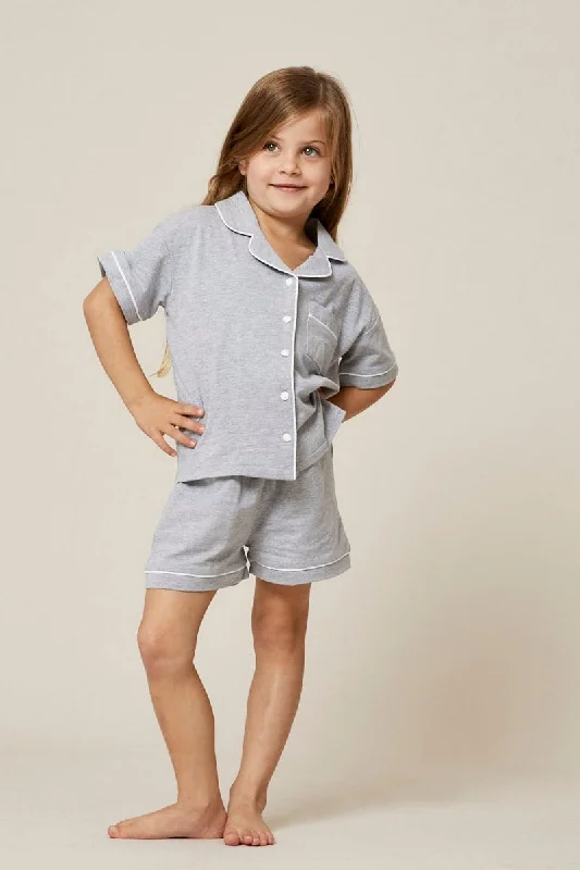 Women's High-Fashion Outfit Grey Kids Jersey Pajamas Set Short Sleeve