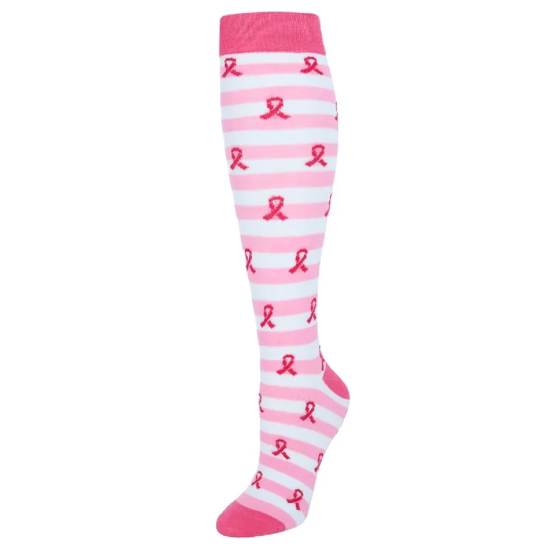 Comfortable Women's Clothes Women's Knee High Breast Cancer Awareness Striped Socks (1 Pair)