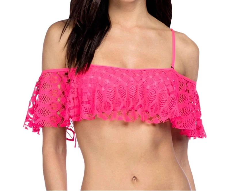 Sustainable Women's Clothing Crochet Off Shoulder Bandeau Bikini Top In Pink