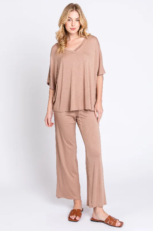 Women's Casual Clothing For Lounging Mocha Cropped Pant Set