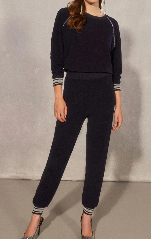 Charming Women's Outfit For Special Occasions All That Glitters French Terry Lounge Set In Navy/silver