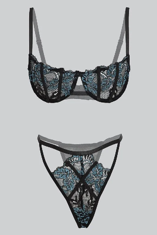Women's Vintage Attire Black Lace Lingerie Set