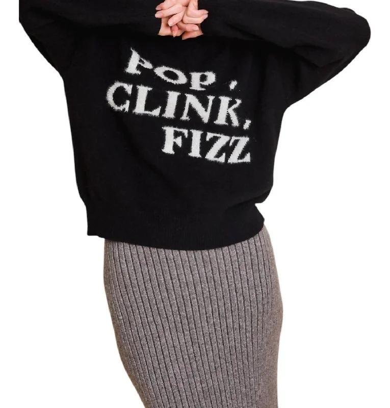 Affordable Women's Clothing Pop Clink Fizz Pull Over Sweater In Black