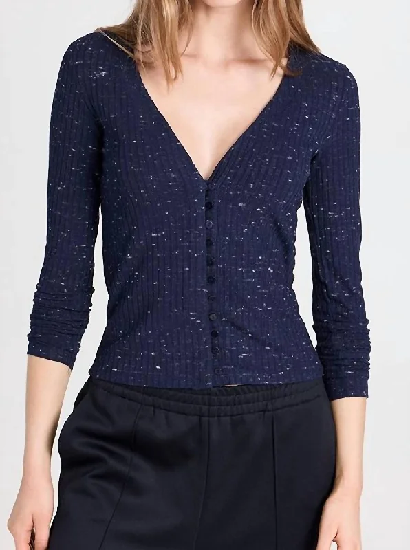 Women's Athletic Clothes L/s V Cardigan In Navy