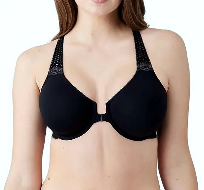 Classic Women's Clothing Styles Soft Embrace Frontclosure Racerback Bra In Black