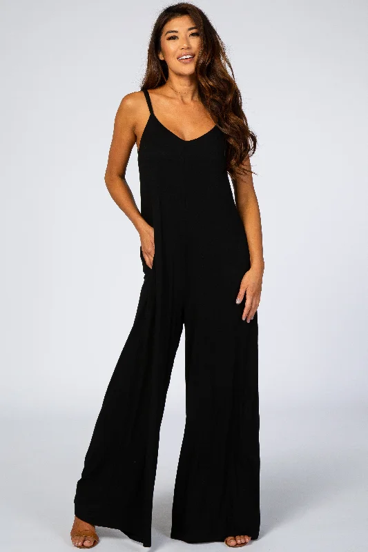 Women's Active Clothing Black Cross Back Wide Leg Jumpsuit