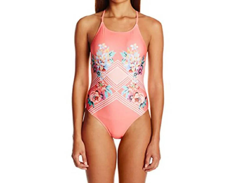 Women's Professional Apparel Blooming Floral Cross Back Strap One-Piece In Peach