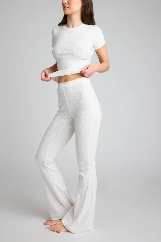 Women's Luxury Garments Pointelle Flare Pant in White