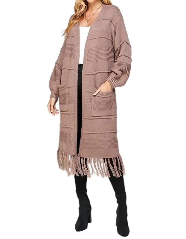 Women's Cozy Clothes Emilia Oversized Tassel Trim Cardigan In Mocha