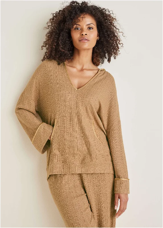 Women's Athletic Clothes Brunch Knit Hoodie - Camel