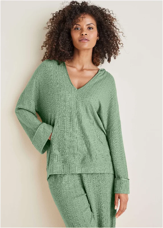 Women's Plus-Size Outfit Brunch Knit Hoodie - Basil