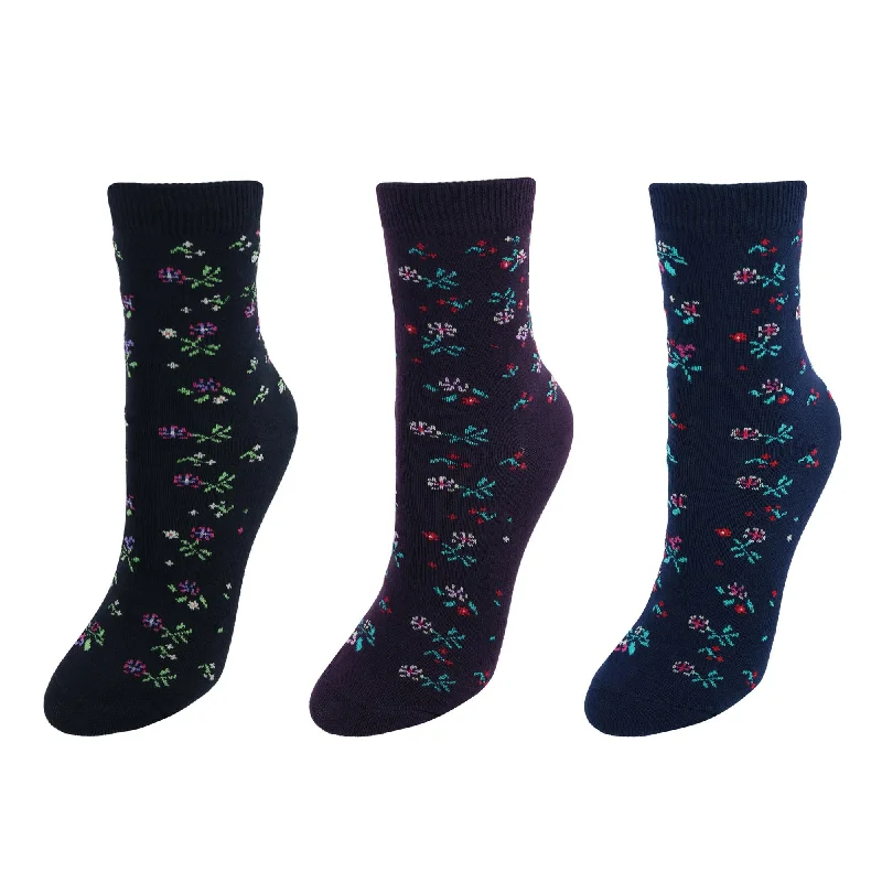 Affordable Women's Clothing Women's Assorted Flower Patterned Crew Socks (3 Pairs)