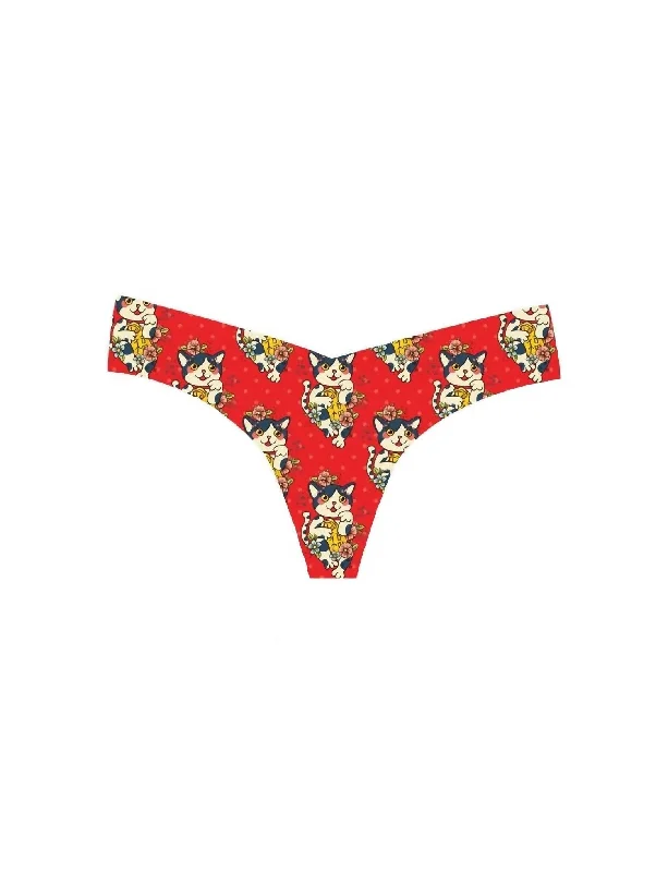 Women's Trendy Activewear Apparel Women's Printed Low Rise Thong In Lucky Kitty