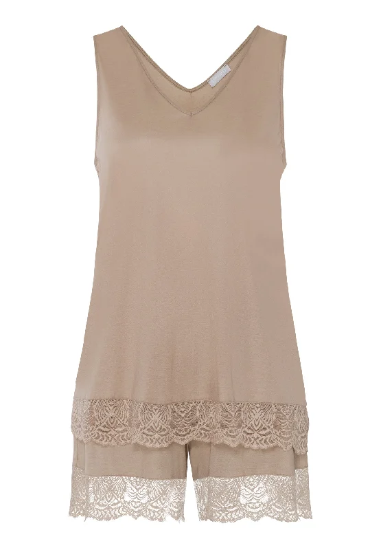 Women's Date Night Outfit Josephine Soft Lace Trim Short Pajama Set | Deep Taupe 74939-2828