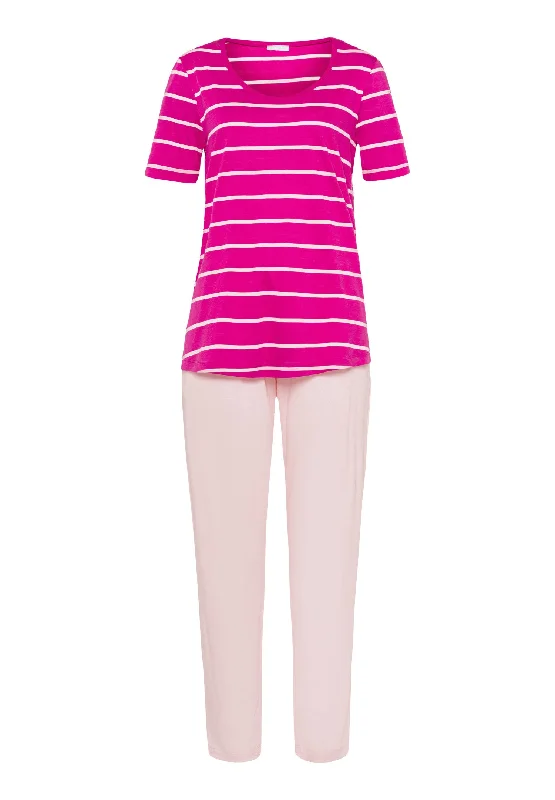 Women's Athletic Clothes Laura Soft Cotton Modal Long Pajama Set | Berry Stripe 77145-2963