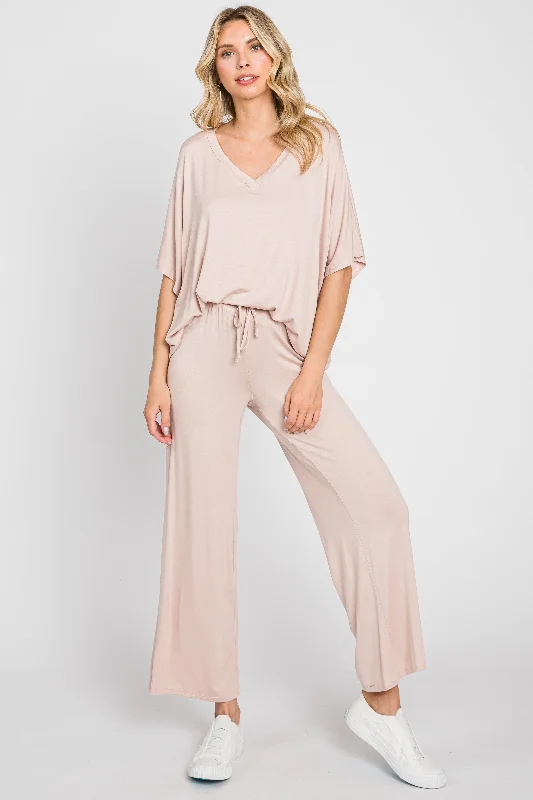 Women's Transitional Apparel Light Pink Cropped Pant Set