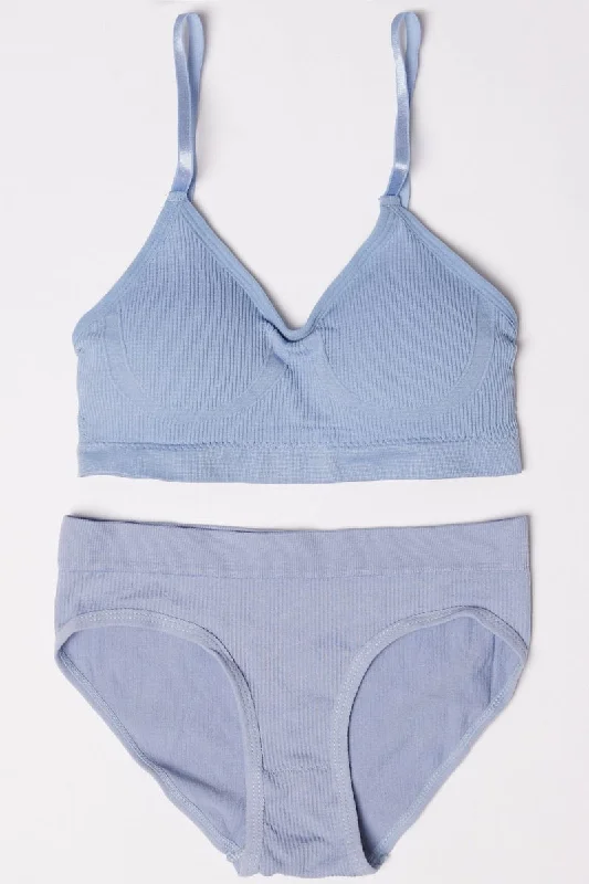 Women's Chic Outerwear Outfit Blue Seamless Lingerie Set