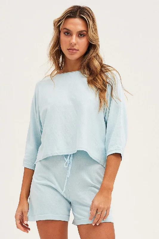 Women's Comfortable Apparel Blue Oversized Lounge Knit Set