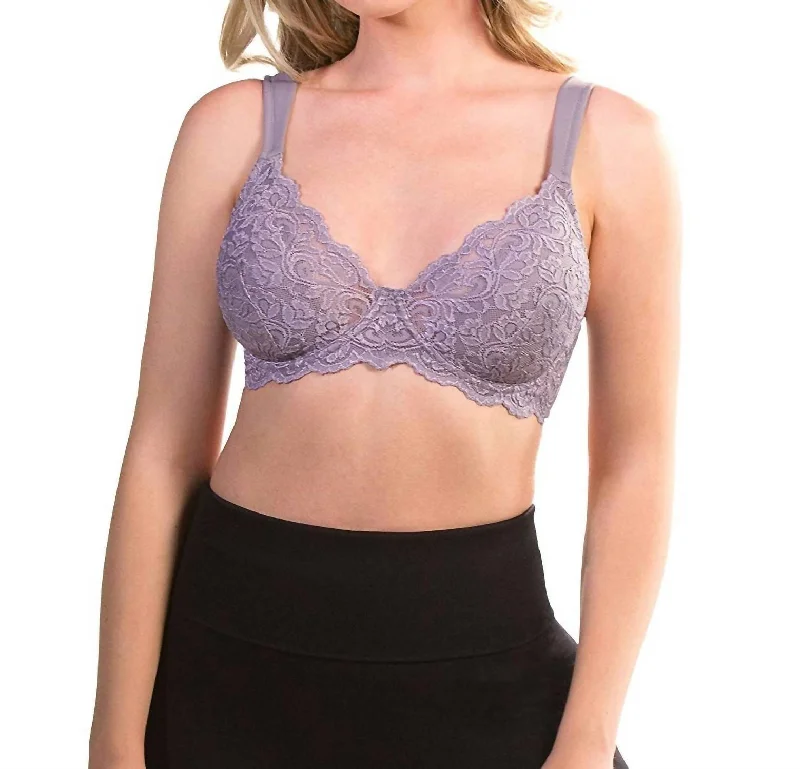 Luxury Women's Clothes Scalloped Lace Underwire Full Figure Bra In Dusty Lavender