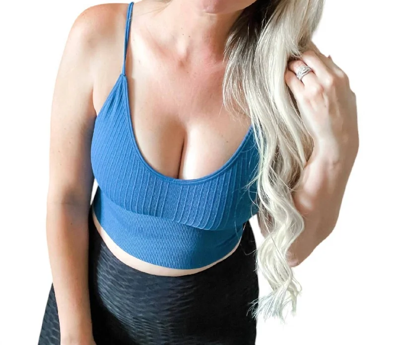 Women's Wardrobe Apparel Seamless Strappy Crop Top Bralette In Teal