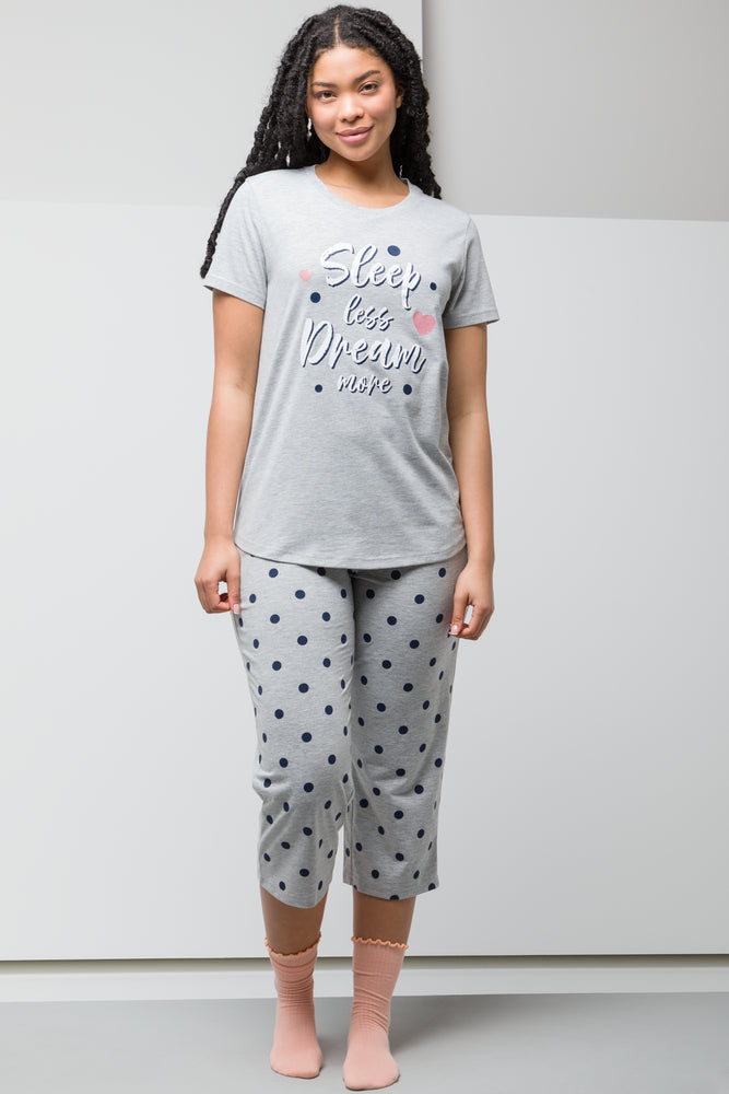 Women's Stylish Casual Garments Sleep Less Dream More Capri Pyjamas Grey