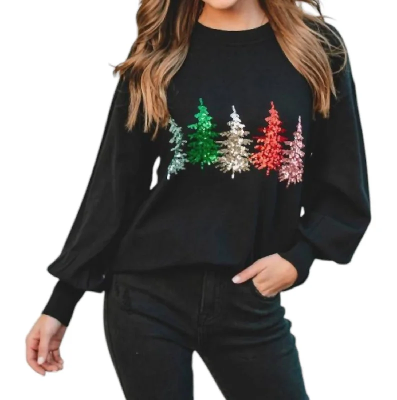 Formal Garments For Women Sequin Christmas Tree Knit Sweater In Black