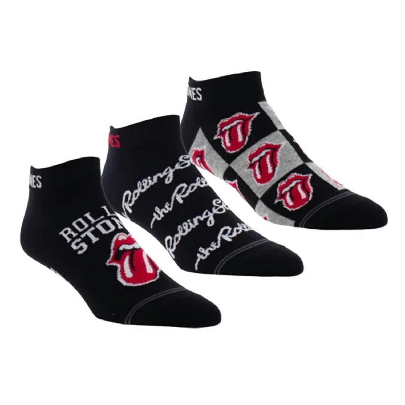 Women's Chic Outerwear Garments Unisex - Rolling Stones Collegiate Tongues Liner Socks - 3 Pair In Black