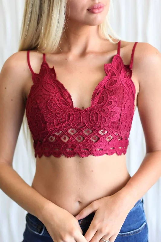 Women's Athletic Clothes Luxe Lace Bralettes In Burgundy