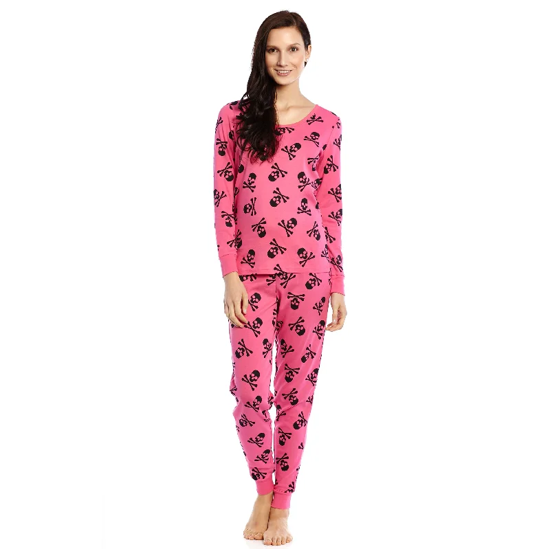 Women's Casual Clothing For Lounging Womens Two Piece Cotton Pajamas Pink Skulls
