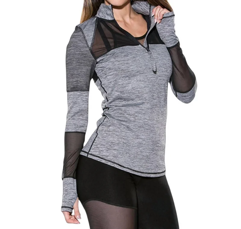 Women's Clothing For Outdoor Events Muse Bardot Mesh Panel Long Sleeve Top In Graphite