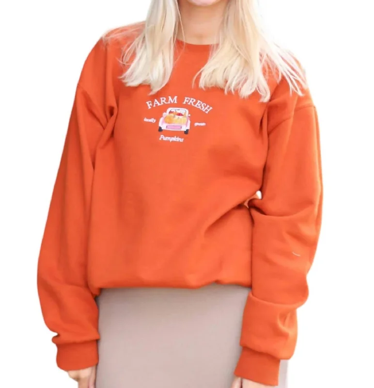 Modern Women's Clothes Farm Fresh Pumpkins Crewneck Sweater In Burnt Orange