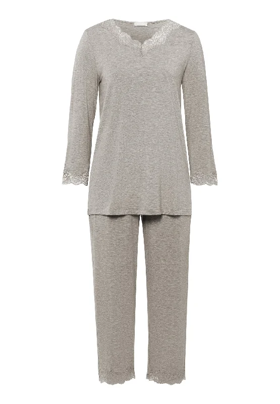 Women's Seasonal Garments Natural Elegance Scalloped Lace Trim Pajama Set | Grey Melange 74952-958