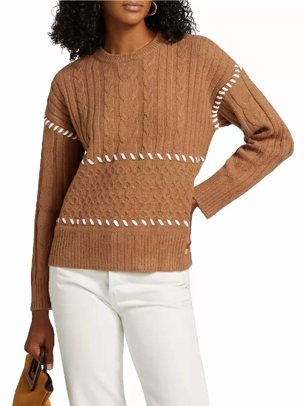 Women's Vintage-Inspired Clothing Whipstitch Long Sleeve Sweater In Antique Oak