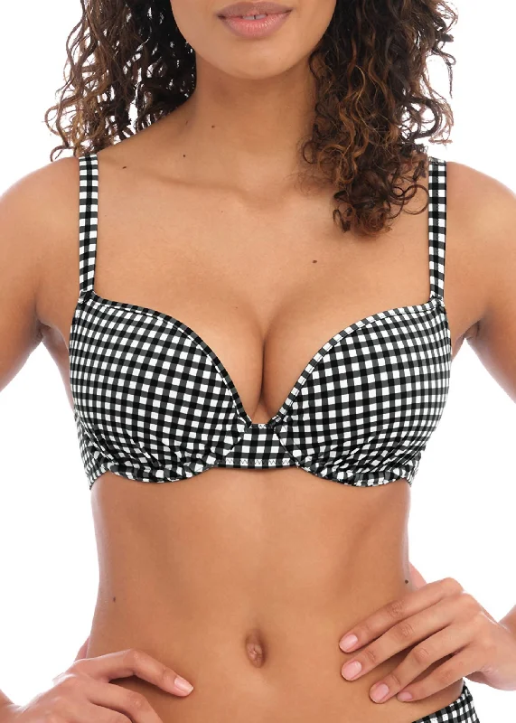 Women's Stylish Professional Garments Check In Underwire Molded Bikini Top In Black/white