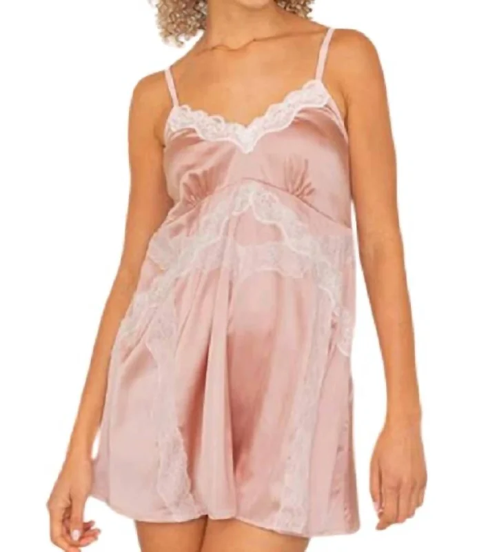 Women's Elegant Clothing Sets Satin Lace Slip Dress In Pink