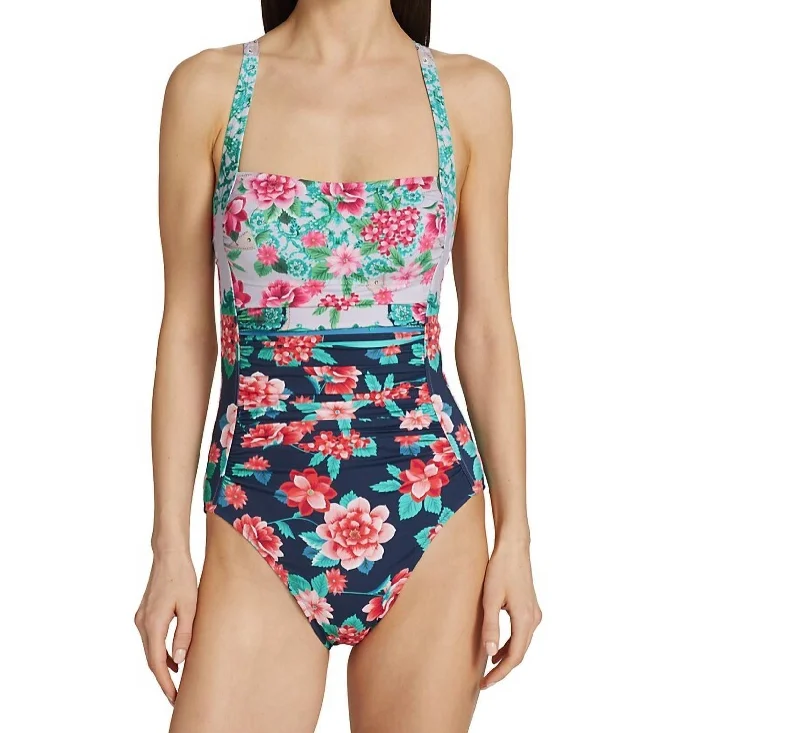 Women's Evening Outfit Japer Ruched One Piece Swimsuit In Multi