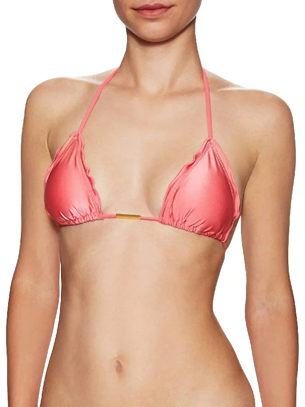 Women's Plus-Size Attire Women's Ripple Tri Cup Halter Tie Strap Bikini Top In Guava Pink