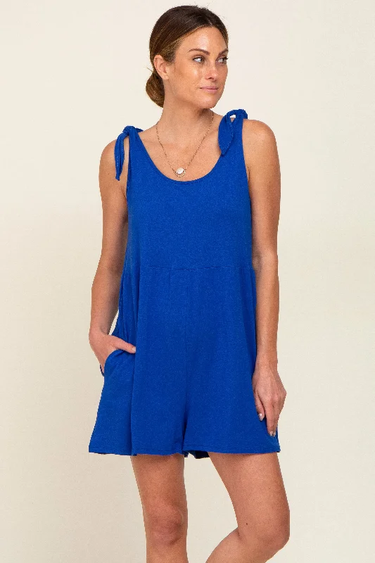 Women's Everyday Apparel Royal Blue Knot Strap Romper