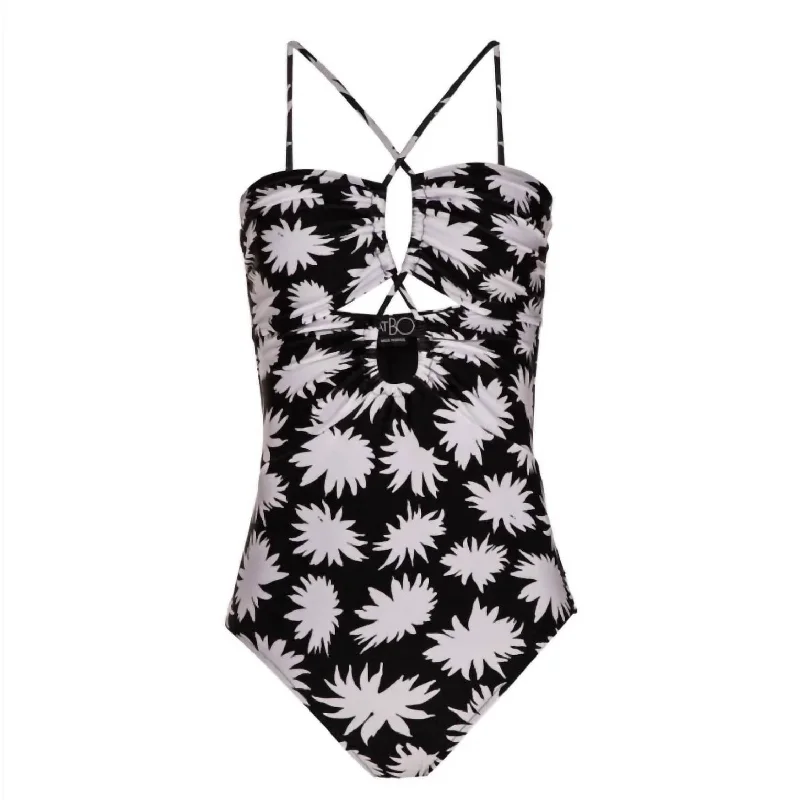 Trendy Athleisure Clothing For Women Women's Dahlia Floral One-Piece Swimsuit In Black/white