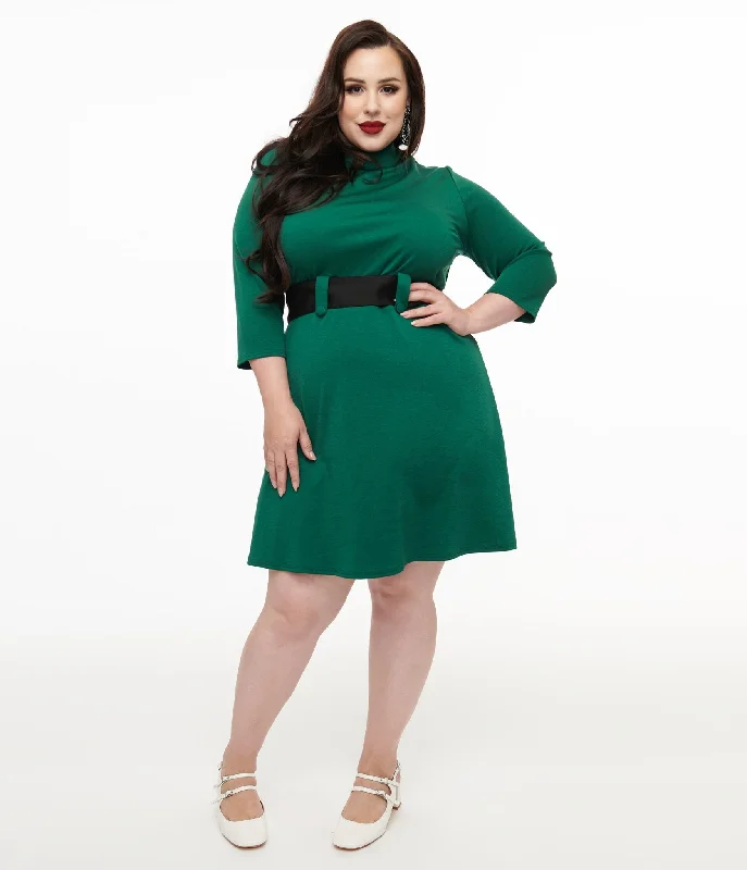 Women's Relaxed Clothes Smak Parlour Plus Size 1960s Emerald & Black Belted A-Line Dress Women's Relaxed Clothes Smak Parlour Plus Size 1960s Emerald & Black Belted A-Line Dress