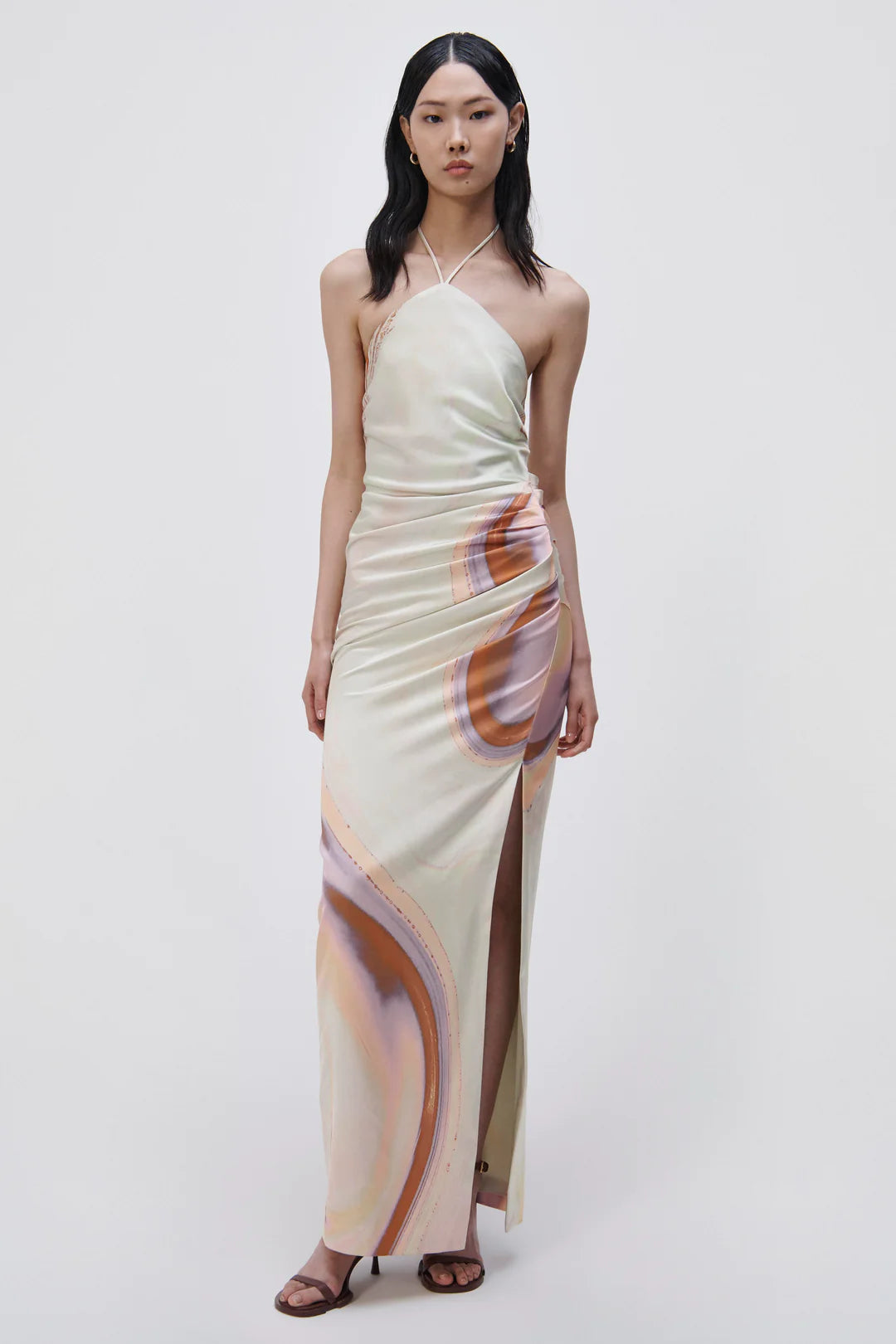 Women's Fashionable Attire For Work Hansel Satin Gown - Seafoam Marble Print