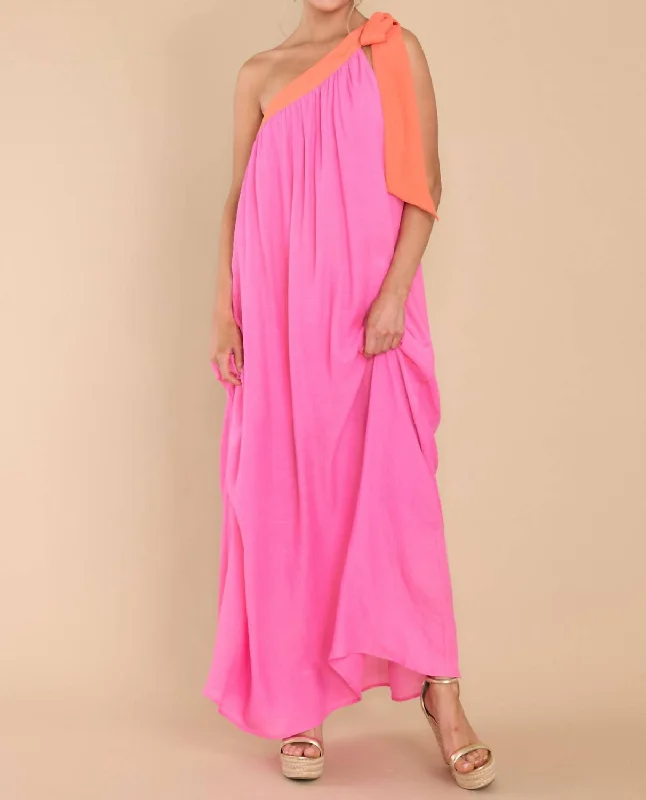 Winter Wardrobe Clearance One Shoulder Dress In Pink/orange