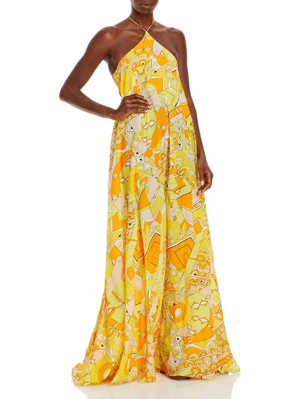 Clothing Woman Womens Printed Ruched Halter Dress
