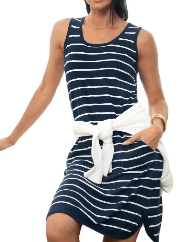 Online Impressions Boutique Stripe Tank Dress In Navy/white