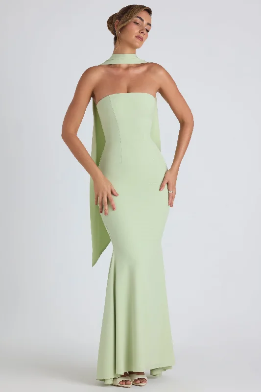 Women's Apparel Scarf-Detail Strapless Gown in Spring Green