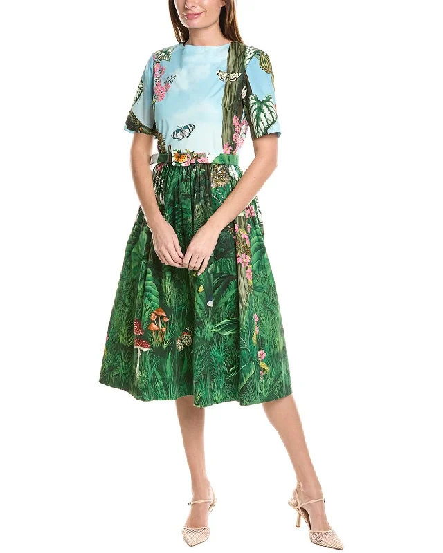 Plus-Size Women's Garments Oscar de la Renta Botanical Forest A-Line Dress