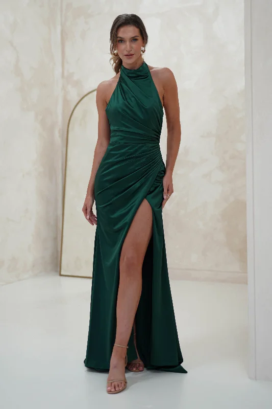 Women's Seasonal Wardrobe Clothing Alayna Draped Halterneck Gown | Emerald Green